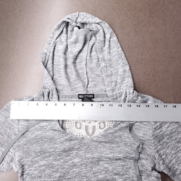 Miss Chievous Hoodie Womens M Gray Lace Crochet Back Pockets Casual Athleisure - Picture 3 of 13
